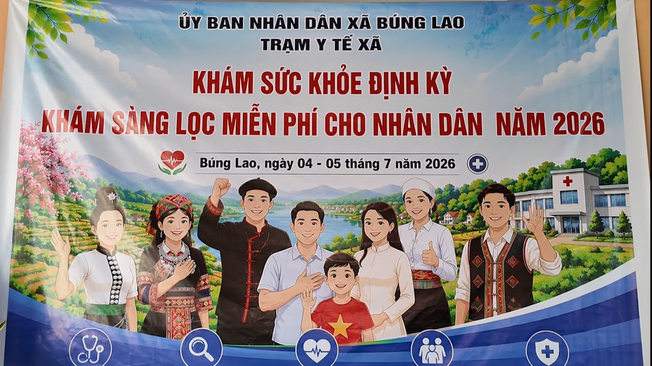 Cán bộ, đảng viên và nhân dân xã Búng Lao tích cực hưởng ứng chương trình khám, tư vấn sức khỏe miễn phí năm 2026 (chương trình khám - tư vấn sức khỏe được triển khai trong 2 ngày 04, 05/7/2026)